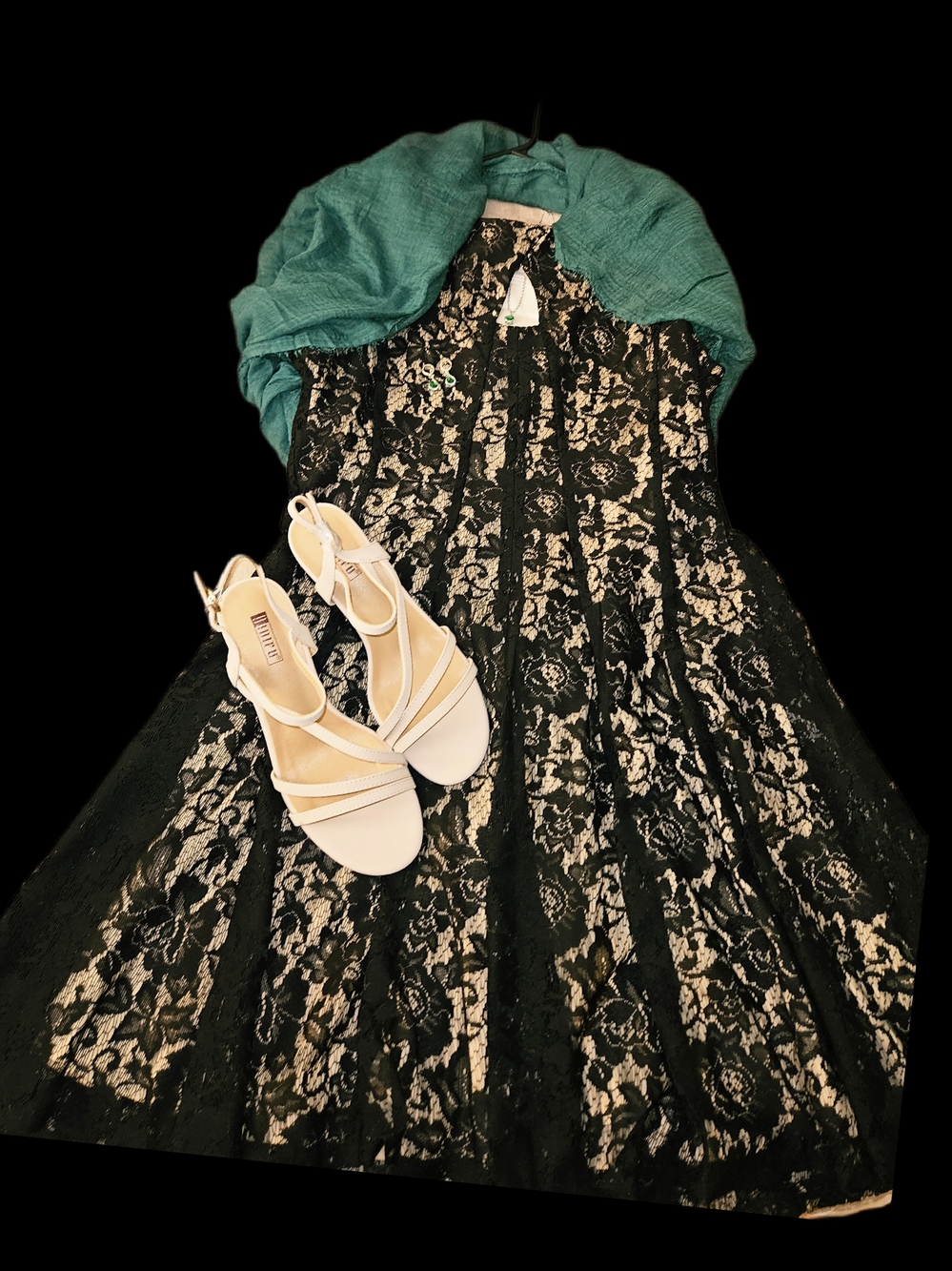 Sleeveless Black Lace Overlay Dress with Nude Lining